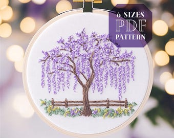 wisteria embroidery design * spring flower embroidery pattern * blooming tree embroidery *wisteria branch