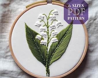 lily of the valley embroidery design PDF * may birth flower ornament * botanical hoop art gift * floral hand stitching pattern
