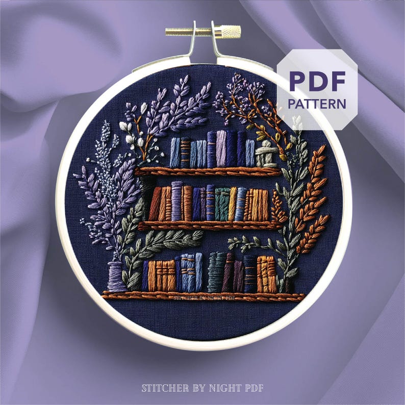 Bookshelf Embroidery Design * Magic Book Flower Embroidery Pattern PDF ...