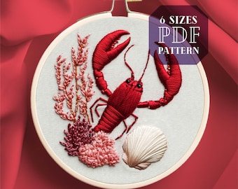 lobster embroidery design * lobster sweater * diy coral reef art * ocean floor embroidery design * under the sea hand embroidery pattern PDF