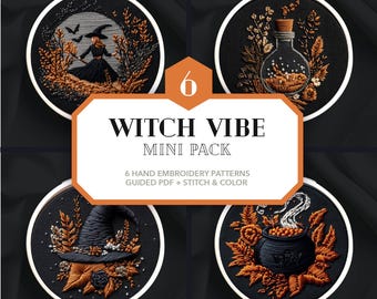 witchy embroidery design pack * halloween stitch along * gothic hand embroidery pattern * PDF instant download