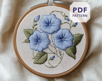 Bastidor de bordado con flor de nacimiento de septiembre * Regalo de campanilla azul * Adorno del mes de nacimiento * Patrón de bordado floral a mano en PDF para principiantes