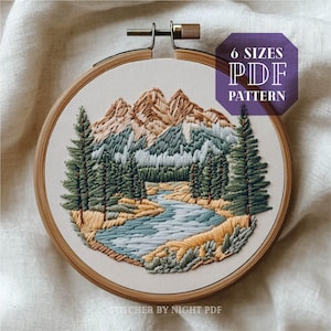 yellowstone embroidery * mountain scene embroidery design * mountain embroidery frame * national park PDF hand embroidery pattern