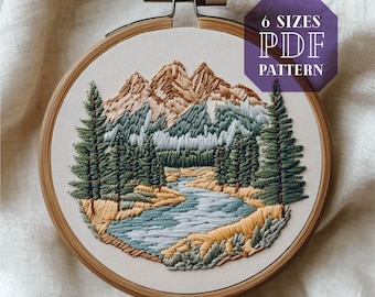 yellowstone embroidery * mountain scene embroidery design * mountain embroidery frame * national park PDF hand embroidery pattern
