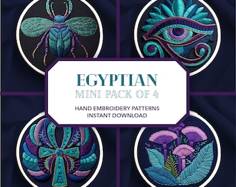 egyptian embroidery design pack • scarab, horus eye, ankh, lotus • ancient egypt ornaments • Mythology Wall Art • Archaeology Gift •