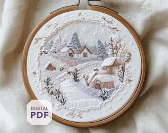 mountain scene embroidery design * winter scene embroidery designs * log cabin embroidery design * snowy embroidery