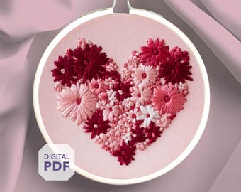 florale Herz Stickdatei * große Liebe Stickgeschenk * Stickerei Herz gestickt * Selbstliebe Stickdatei zum Valentinstag