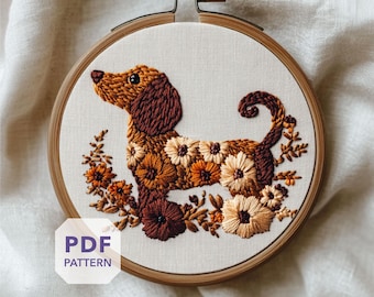 犬の刺繍PDFパターン｜愛らしいダックスフンド｜ダックスフンドの子犬