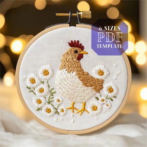 floral chicken embroidery design * mini chicken embroidery pattern * chicken daisy embroidery design * farm scene embroidery design