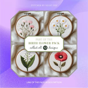 Diseño de bordado de margaritas en PDF * Adorno floral de nacimiento de abril * Regalo de flores silvestres DIY * Patrón de costura a mano de margaritas "oopsie" imagen 5