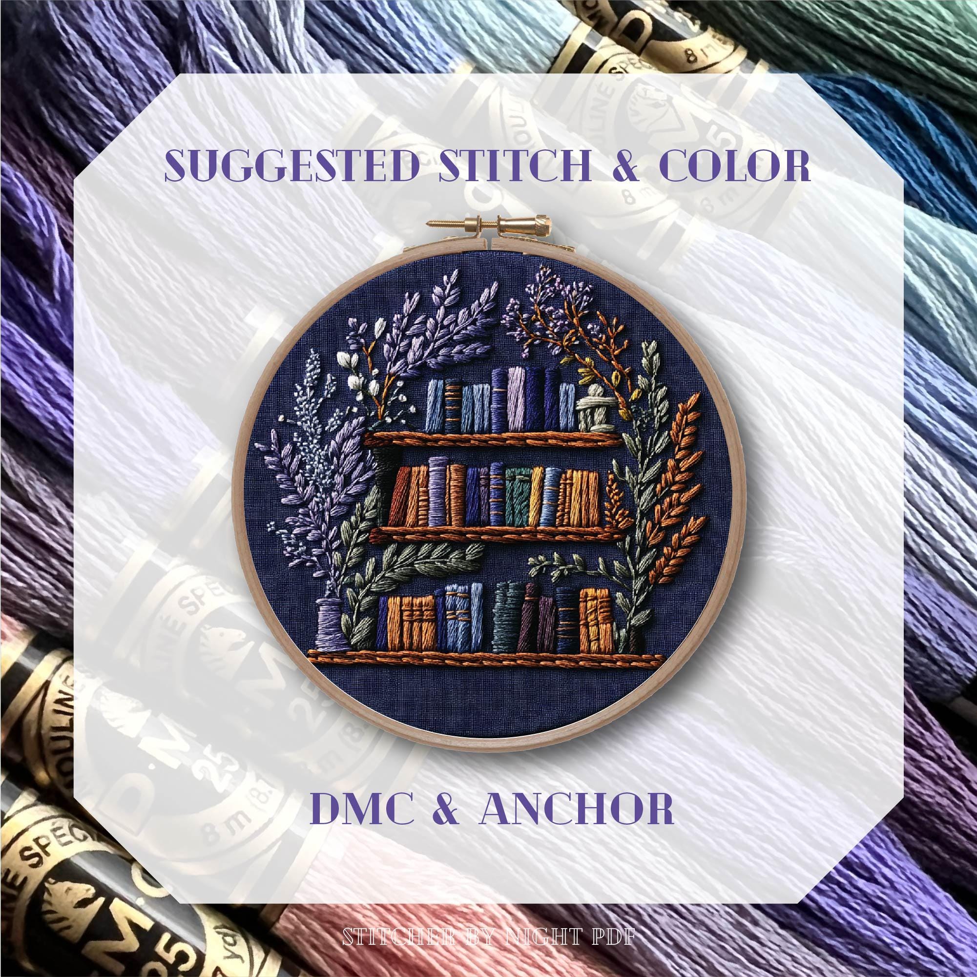 Bookshelf Embroidery Design * Magic Book Flower Embroidery Pattern PDF ...