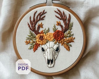deer skull embroidery design * desert bloom boho art DIY * skull hand embroidery pattern PDF * instant download
