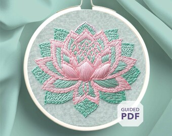 lotus flower embroidery design PDF* floral zen hoop art  * mindful moments * minimalist hand stitching pattern * beginner friendly yoga art