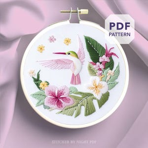 hummingbird embroidery design * tropical flower embroidery * summer quick stitch * floral hummingbird hand embroidery pattern* tropical bird