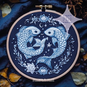 projekt haftu zodiak ryby * konstelacja ryby * wzory haftu zodiak * haft astrologiczny * haft znaki zodiaku