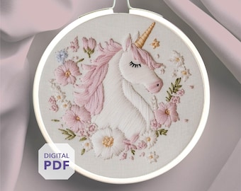 cute unicorn embroidery design PDF * embroidery wall hanging unicorn * unicorn magic  embroidery * fairy themed gift * hand stitching
