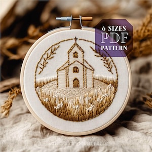 Land Kirche Stickerei Design * antike Kirche Stickerei * katholisches digitales Handstickmuster PDF * handgemachtes christliches Geschenk