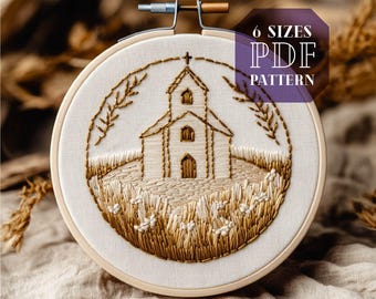 country church embroidery design * antique church embroidery * catholic digital hand embroidery pattern PDF * handmade christian gift