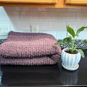 Purple Chunky Knit Blanket | Soft Chenille Throw Blanket