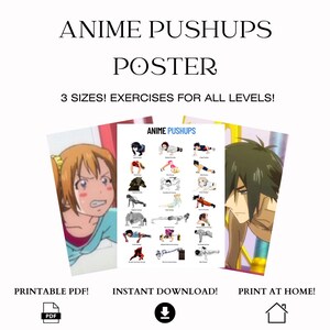 Anime Pushups Workout Poster: 21 Exercises, 3 Sizes (Digital Download)