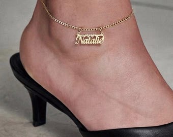 Tobillera personalizada de oro de 14k, pulsera de tobillera de plata esterlina para mujer