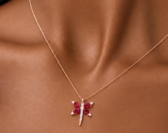 Collar de libélula con piedra Birtshtone personalizado, joyería de sanación espiritual con significado, regalo personalizado de collar de piedra Birtshtone para ella.