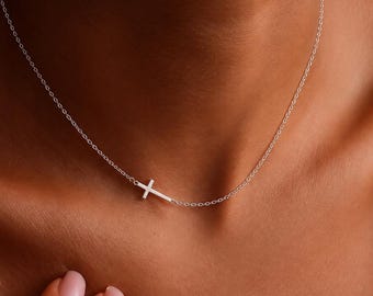 Sideways Orthodox Cross Necklace Unisex , Dainty Custom Gold Tiny Cross Baptism Necklace, Comfirmation Gift