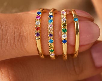Custom Family Stackable Birthstone Ring, Dainty Multi stone Personalized 3 Birthstone Jewelry for women, Grandma birthday gift