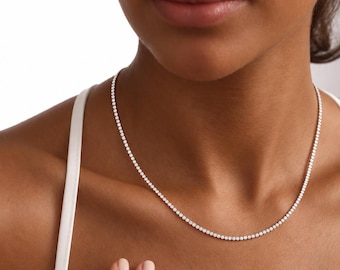 Collar de tenis de moissanita y diamantes de 3 mm y 2 mm, delicado collar de capas para bodas y novias, gargantilla de tenis con bisel para damas de honor.