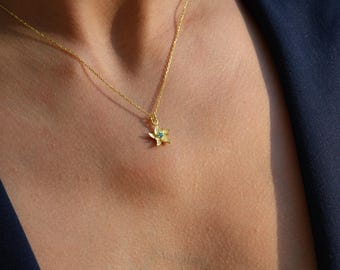 Collar con flor de nacimiento para mujer, joyería de plata esterlina con flor de nacimiento, piedra de nacimiento personalizada para la abuela.