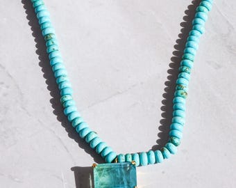 Collar de cuentas de turquesa, gargantilla de turquesa azul, collar de piedra Paraiba oceánica, collar playero auténtico, delicado collar de boda de verano
