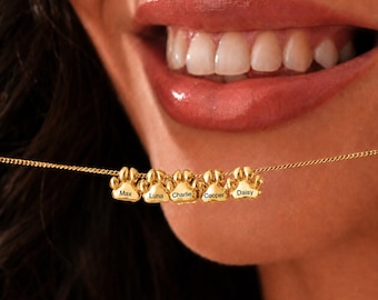 Collar personalizado con huella de pata, collar con nombre de mascota grabado en oro, regalo conmemorativo para amantes de las mascotas, joyería para amantes de los perros