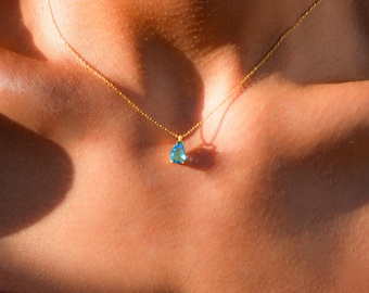 Dainty Blue Topaz Necklace, Tiny Pear Blue Topaz Pendant,Teardrop Genuine Necklace, Delicate Wedding Necklace, December Birthstone Necklaces