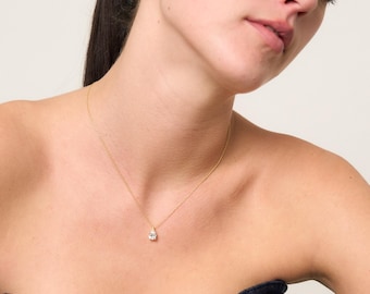 Teardrop Diamond Necklace, Tiny Pear Diamond Pendant, Dainty Diamond Necklace, Delicate Wedding Necklace, Diamond Birthstone Necklaces