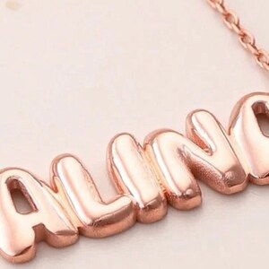 Rose Gold Bubble Name Necklace, Initial Name Balloon Necklace, Dainty Name Necklace, Name plate Necklace, Personalized 3d Letter Necklace