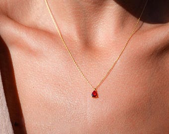 Dainty Ruby Necklace, Tiny Birth month Pendant, Red Ruby Necklace, July Genuine Gemstone, Ruby July Birthstone Necklace, Delicate Necklace