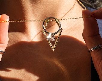 Collar para guardar anillos con diamantes pavé para el Día de la Madre, colgante para guardar anillos con piedras de nacimiento, colgante para anillos de boda, collar para guardar anillos de plata.