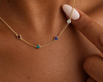 Personalized Family Birthstone Necklace , 3 Birtshtone Custom Grandma Mother Birthday Christmas gift for her , Two Birthmonth Jewelry