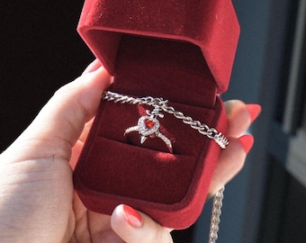 Conjunto de Anéis de Casal com Espada e Coração Vermelho, Pulseiras de Casal, Joias para Casal, Pulseiras Combinando para o Amor, Pulseiras Unissex para Casal, 2 Pulseiras