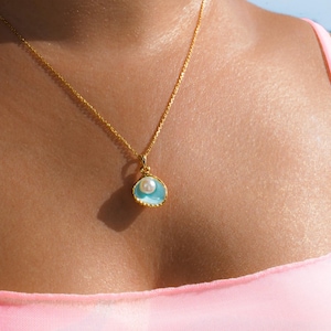 Colar da Sereia, colar de ouro 14k da Dainty Princess Best Friend, colar de concha de ostra, colar de pérolas de ouro, colar de concha do mar