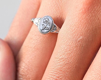 14k guldfödelseblomstring, justerbar ring, läcker personlig födelseblomma mormors smycken, födelseblommapresent, anpassad födelsemånadsring