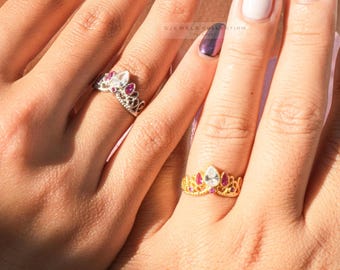 Best Friend Rings, Diamond Crown Ring, 14k Gold Dainty Princess Crown Rings,  Engagement Adjustable Band Ring, Pinky Rings, Cool Rings