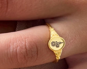 14k födelseblomstring, justerbar mormorsring, läckra personliga födelseblomsmycken, födelseblomspresent, anpassad lillfingerring för födelsemånad