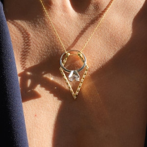 Pave Diamond Ring Holder Necklace, Birthstone Geometric Ring Keeper Pendant, Wedding Ring Holder Pendant, Custom Ring Keeper Necklace Gold