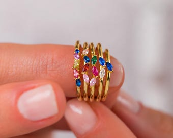 Custom Marquise Birthstone Ring, Leaf Multi stone Cluster Personsonalized Family 3 Birthstone Jewelry for women, Granma birthday gift