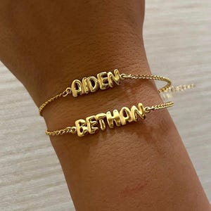 3d Letter Name Bracelet, Custom Dainty Name Bracelet, Gold Nameplate Bracelets, Bubble Name Bracelets, Personalized Name Initial Bracelets
