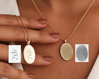 Collar personalizado con huella dactilar, colgante personalizado con tu propia huella dactilar, regalo conmemorativo para madres, joyería grabada en oro de 14k con huella dactilar.