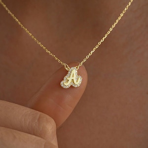 Pave Bubble Letter Outline Necklace, Pave Diamond Letter Pendant, 14k Gold Bubble Name Necklace, Custom 3d Letter Necklace, Balloon Necklace