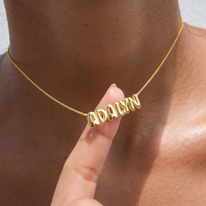 3d Bubble Name Necklace, Initial Necklace with Name, 14k Gold Dainty Name Necklace, Name plate Necklace, Personalized 3d Letter Necklace