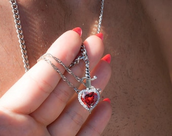 Collier couple épée coeur, ensemble de colliers couple blanc neige, bijoux couple, colliers assortis, collier couple unisexe, 2 pièces colliers